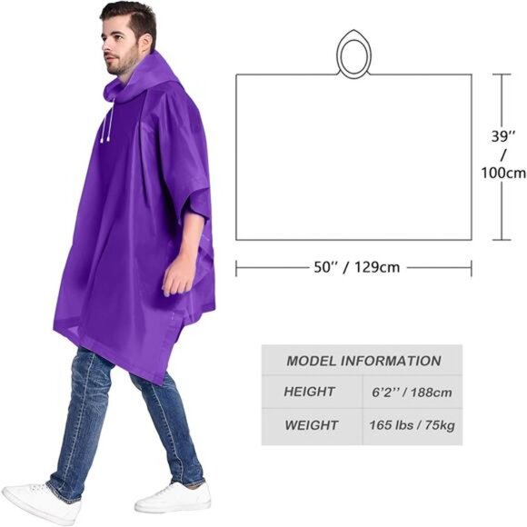 Reusable Rain Ponchos for Adult 2 Pack for Women and Men with Drawstring Hood - Picture 3 of 6